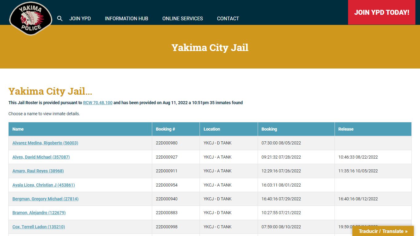 Yakima City Jail Roster | Yakima Police Department